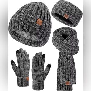 Women Beanie Scarf Gloves Headband Set